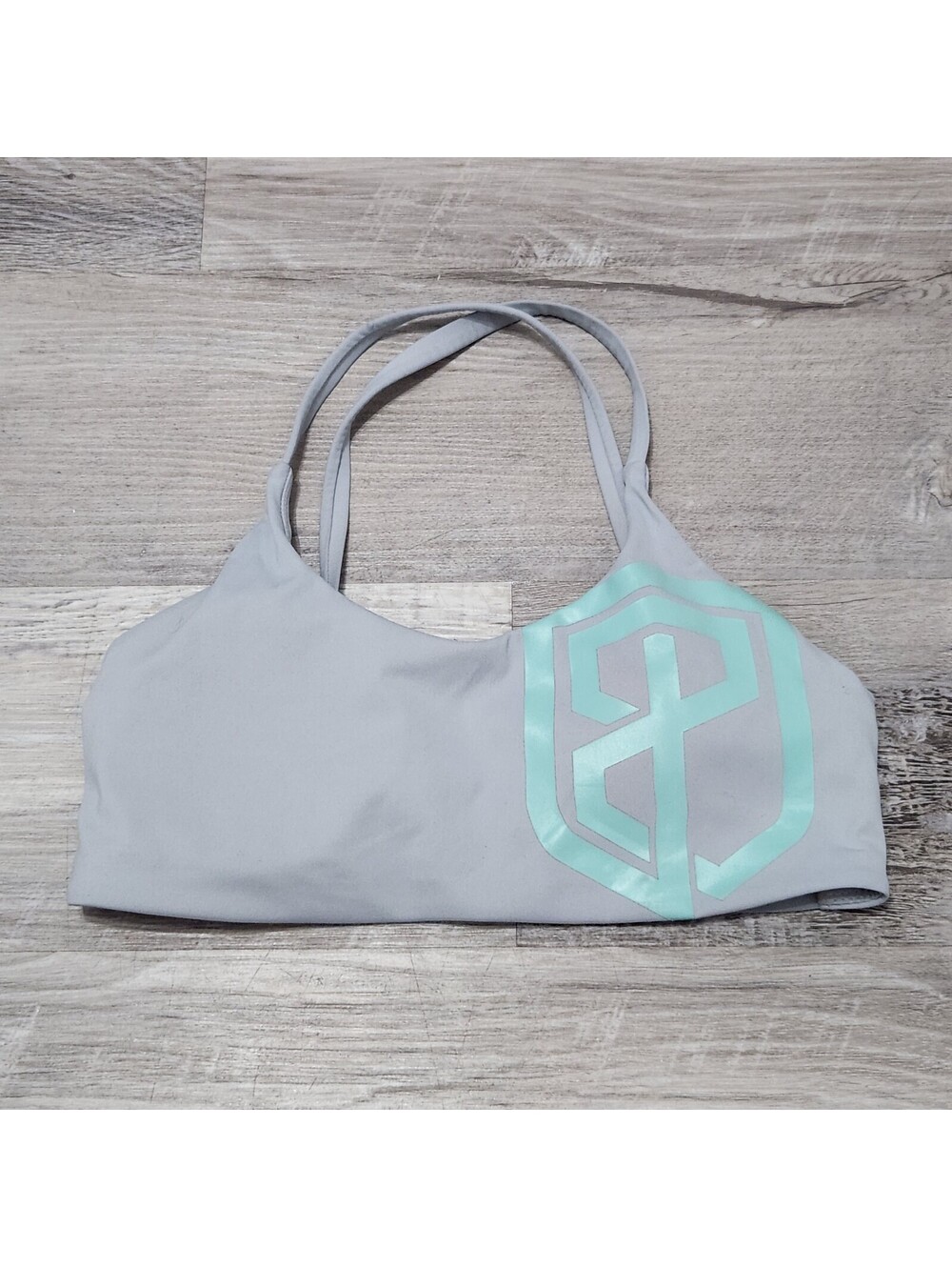 Born Primitive Bra Small Grey Turquoise Logo Strappy Open Back